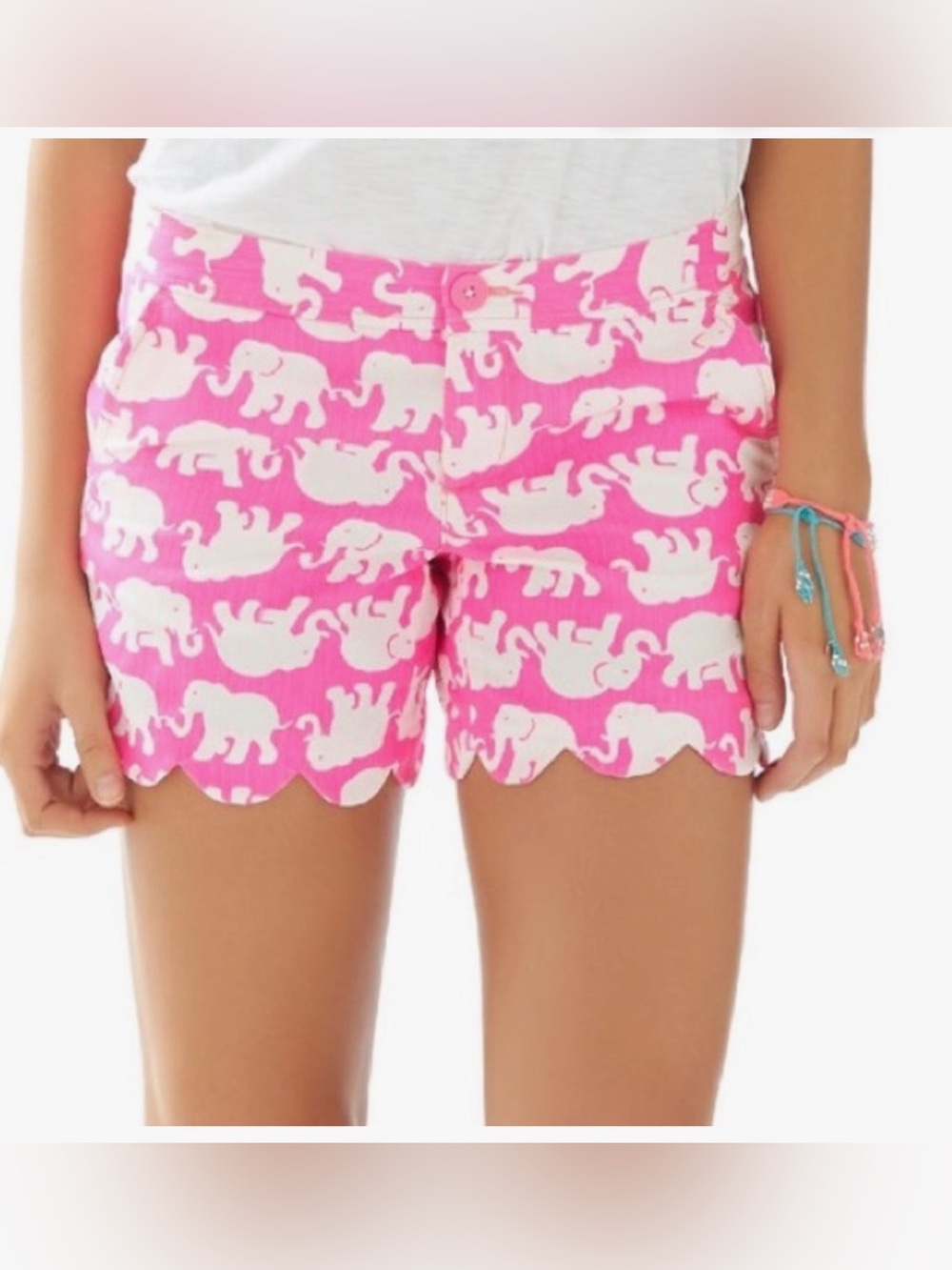 Lilly Pulitzer Buttercup short 5” Pop Pink Tusk in Sun Scalloped Hem size 0 NWT